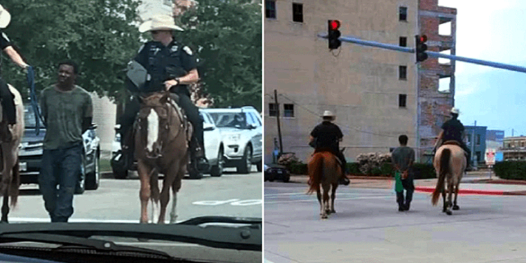 Policía Montada de Galveston Presume a Arrestado Atado de Manos